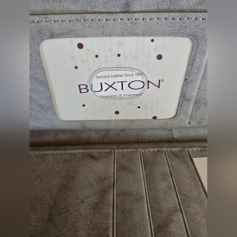 NIB Buxton Leather Checkbook Wallet Taupe - Picture 10 of 12